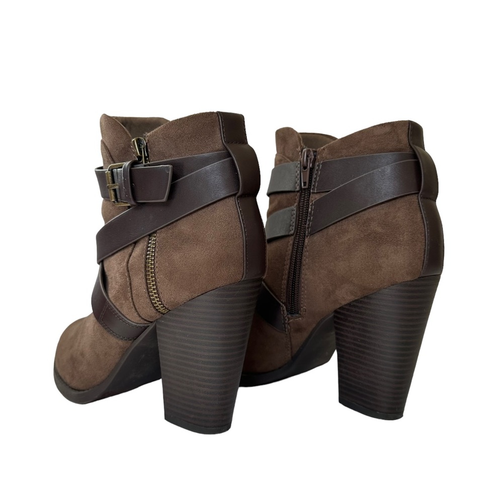 Charlotte Russ Brown Block Heel Ankle Boots Women’s 9.5 Faux Suede Faux Leather - Picture 7 of 11